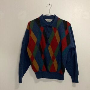 Vintage Argyle wool Sweater - Multicolor 21”